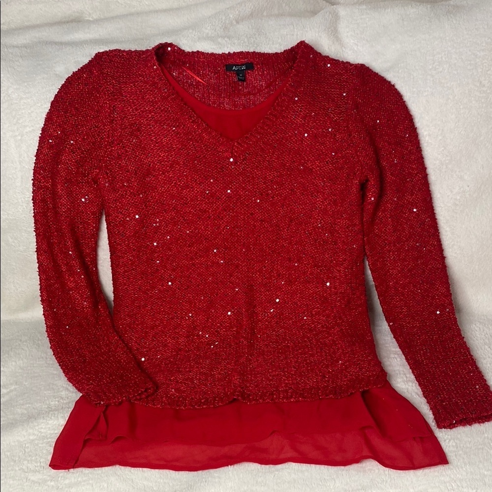 Apt. 9 Red Sequin V-Neck Sweater